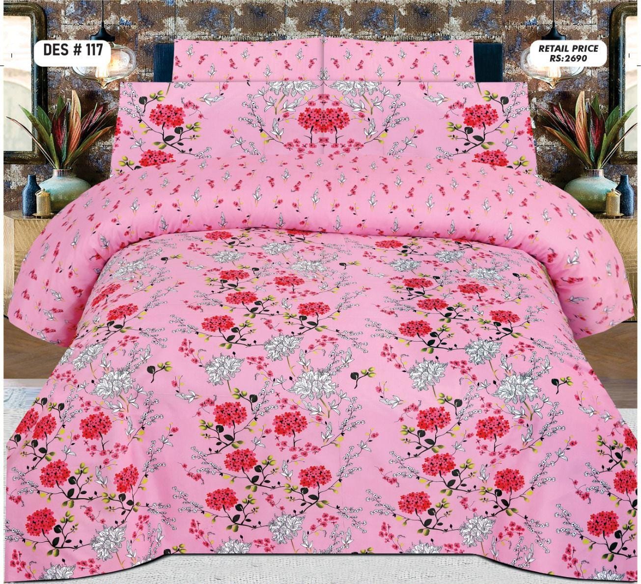 Pure Cotton King Size Bed Sheets – 3-Piece Soft & Breathable Bedding Set