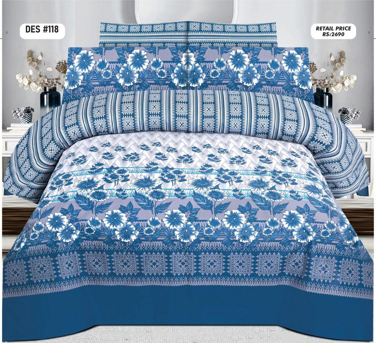 Pure Cotton King Size Bed Sheets – 3-Piece Soft & Breathable Bedding Set
