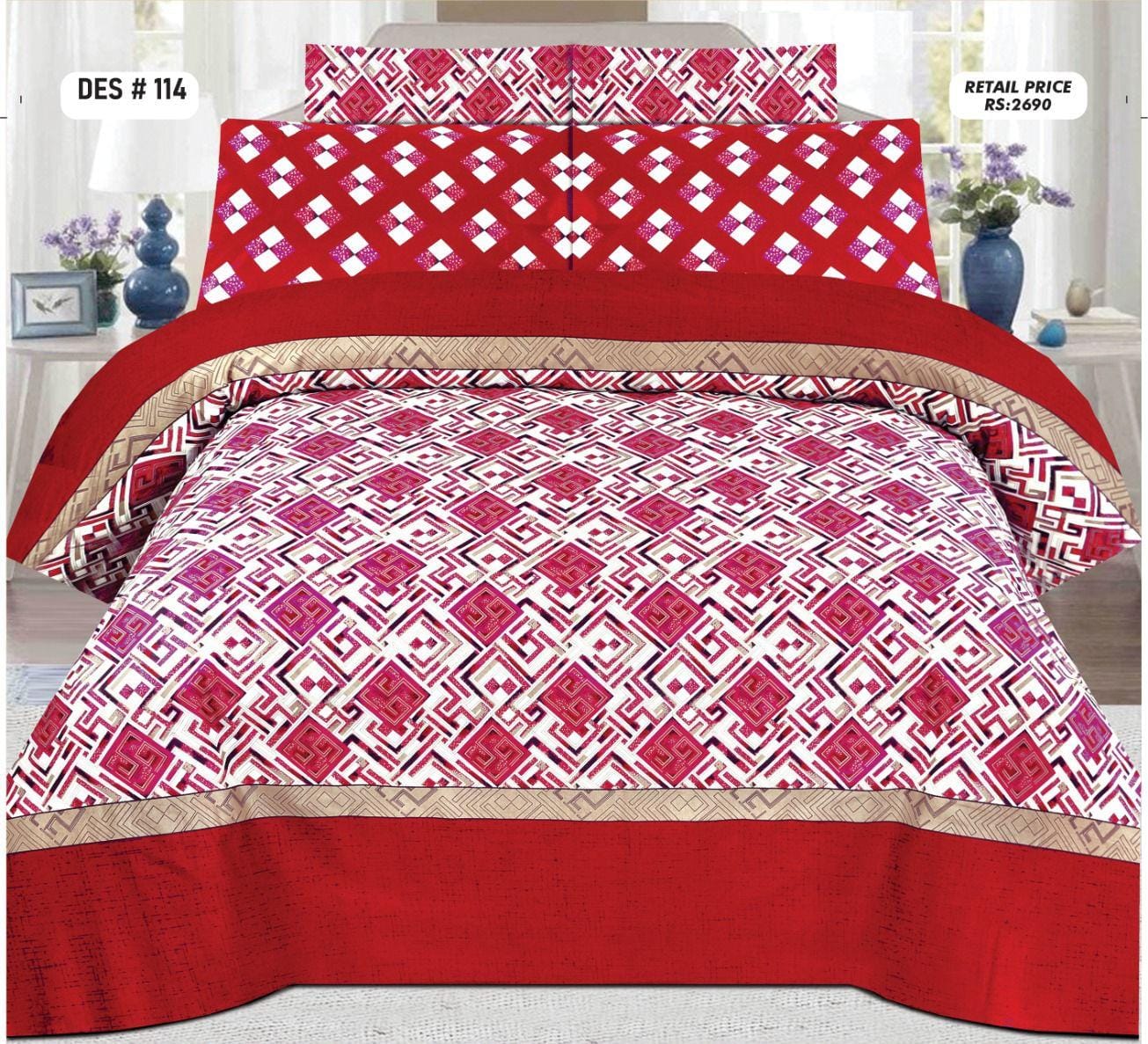 Pure Cotton King Size Bed Sheets – 3-Piece Soft & Breathable Bedding Set