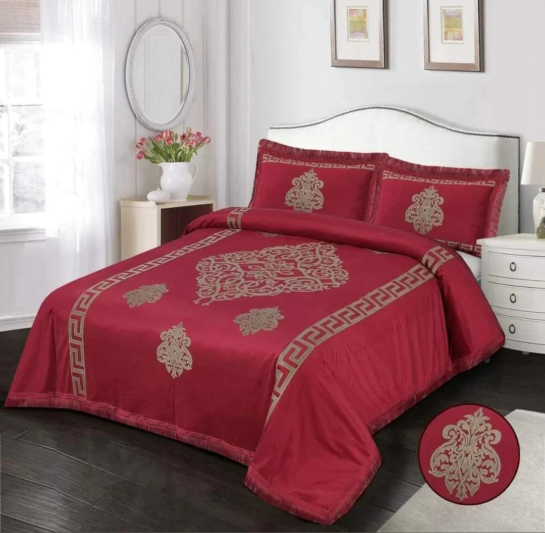 Luxury Laser Cutting Velvet Bedsheet 3-Piece Set – Soft, Elegant & Durable Bedding