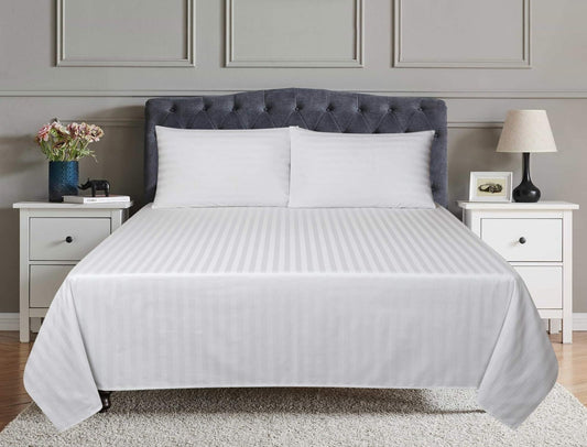 Cotton Satin Stripe Bedsheet King Size with 2 Pillow Covers