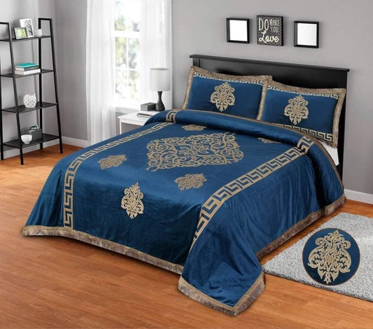 Luxury Laser Cutting Velvet Bedsheet 3-Piece Set – Soft, Elegant & Durable Bedding