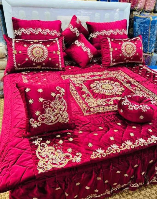 Luxury Set Cut Dana Velvet Complete Set (9 Pcs) | Premium Embroidered Velvet Suit Set